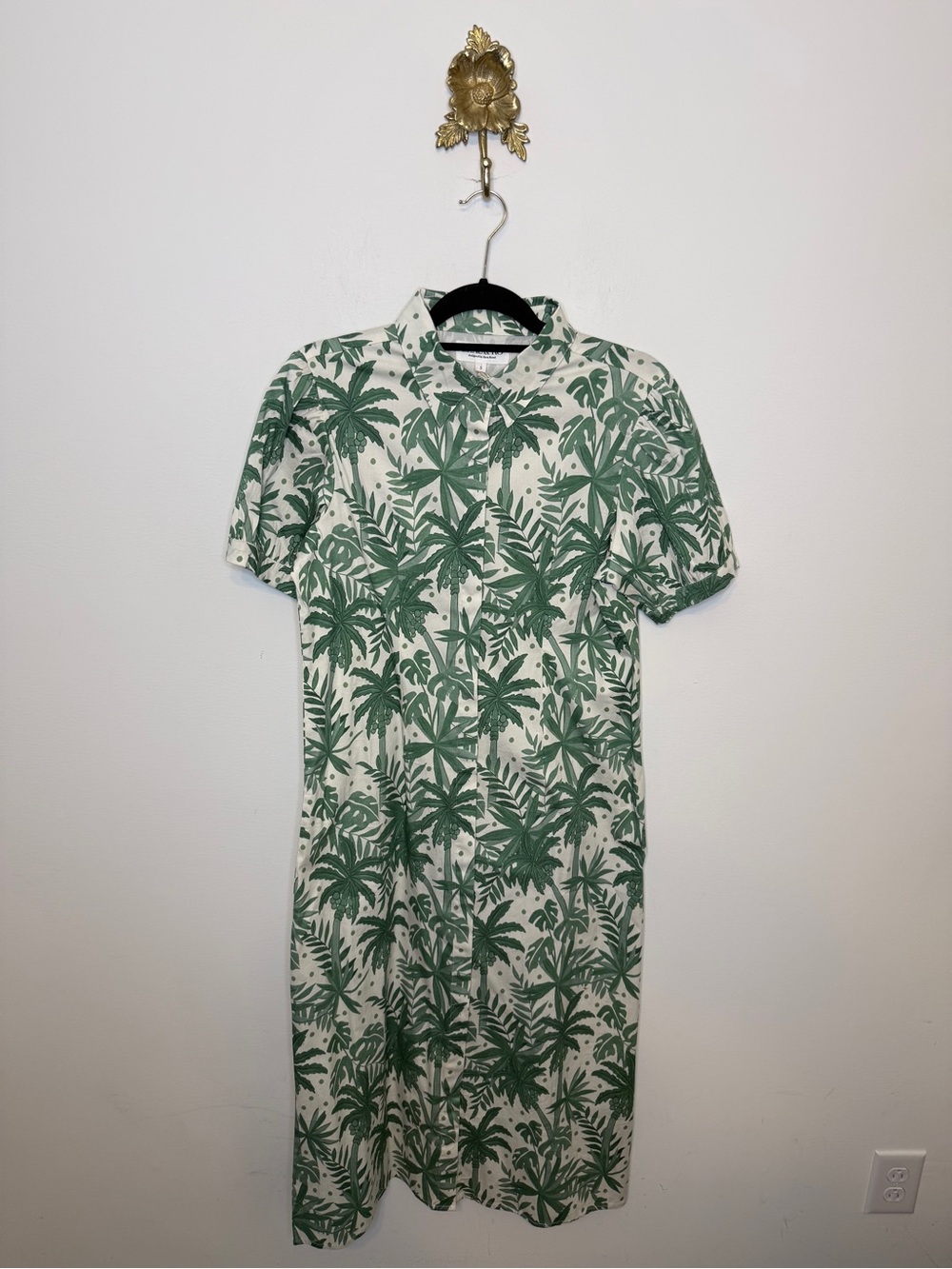Beau & Ro The Kris Dress in Beige Palm Leaf S